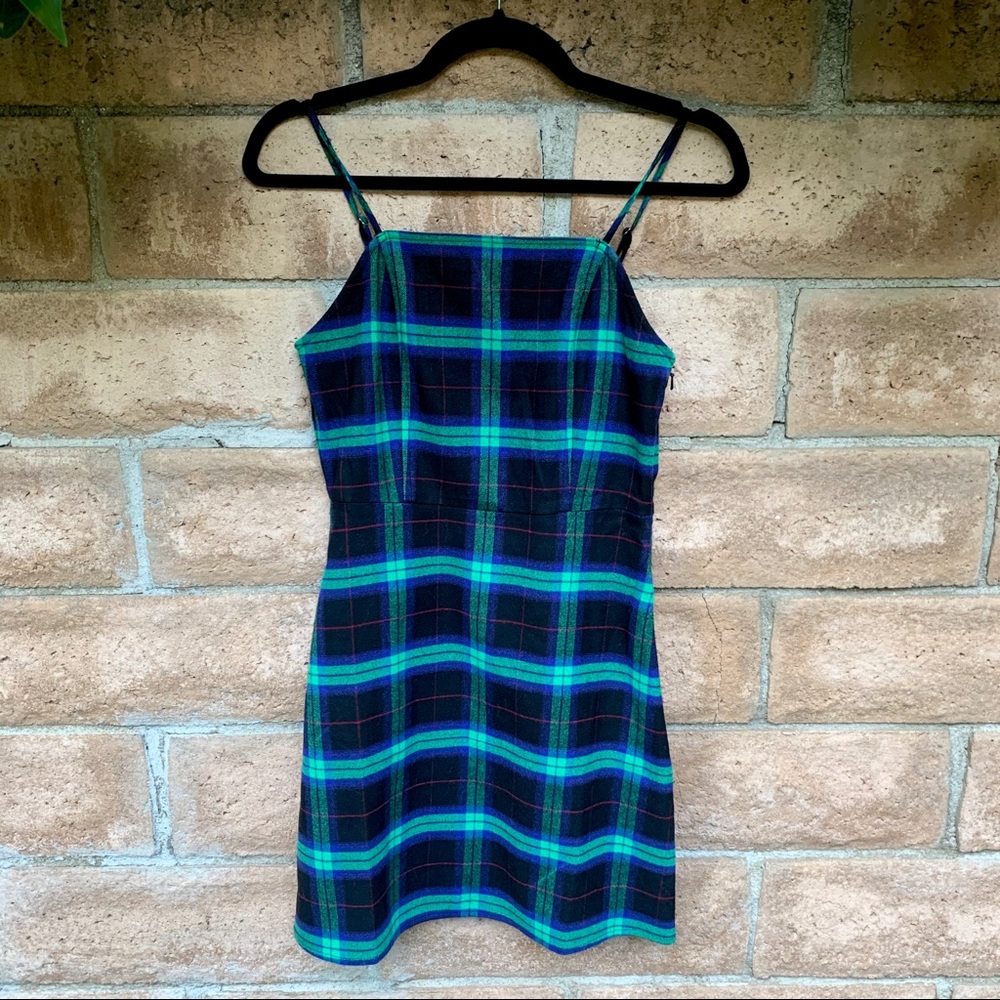 Plaid square neck mini dress